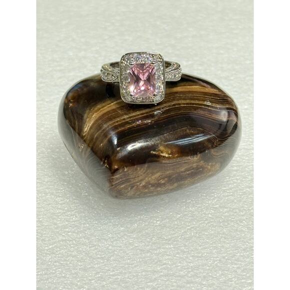 Stunning‎ New Sterling Silver 925 CZ & Pink Crystal Ring - Size 6 $275 - Picture 2 of 7